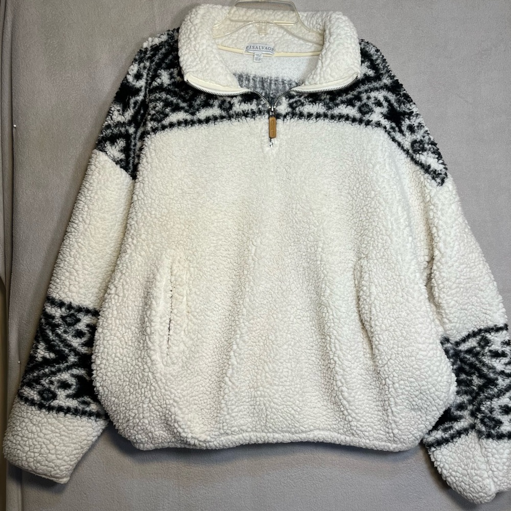 Cream and Black P. J. Salvage Large Sherpa Pullover